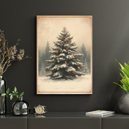 Póster Majestuoso árbol de Navidad en un claro nevado