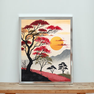 Póster Majestuoso Atardecer Sobre la Sabana Carmesí