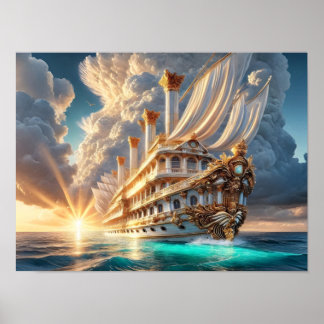 Póster Majestuoso barco de diseño romano en el océano ama