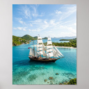 Póster Majestuoso barco de vela alto navegando por el Car