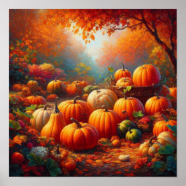 Póster Majestuoso Bosque de Calabaza Roja Encantado Escen