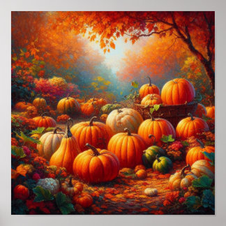 Póster Majestuoso Bosque de Calabaza Roja Encantado Escen