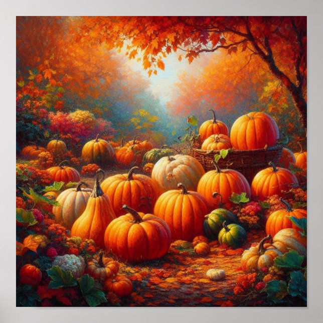 Póster Majestuoso Bosque de Calabaza Roja Encantado Escen (Frente)