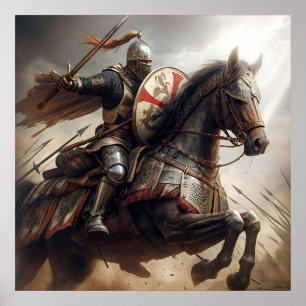 Póster Majestuoso caballero medieval real con tonos plate