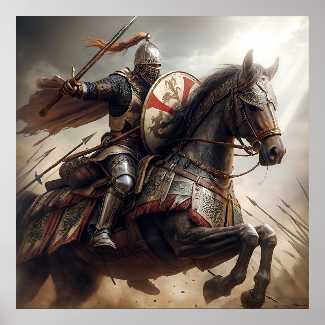 Póster Majestuoso caballero medieval real con tonos plate (Frente)