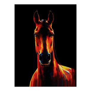 Póster Majestuoso Caballo Silueta Ardiente Retrato Dramát