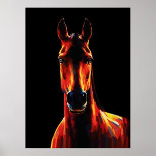 Póster Majestuoso Caballo Silueta Ardiente Retrato Dramát