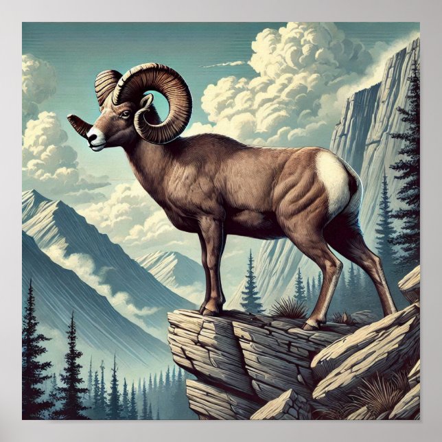 Póster Majestuoso carnero cimarrón vida silvestre de la m (Frente)