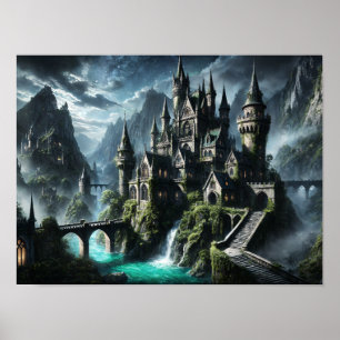 Póster Majestuoso castillo en un paisaje místico
