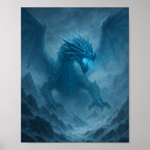Póster Majestuoso dragón de hielo en cartel de fantasía d
