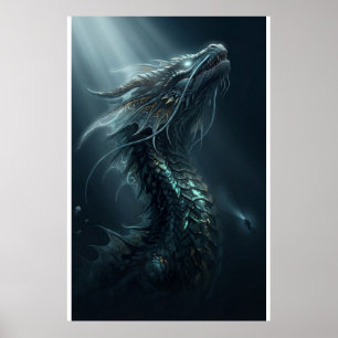 Póster Majestuoso Dragón Marino de Escala Dorada - Guar d