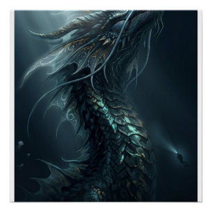 Póster Majestuoso Dragón Marino de Escala Dorada - Guar d
