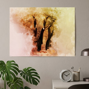 Póster Majestuoso Elefante Africano Macho Caminando Acuar