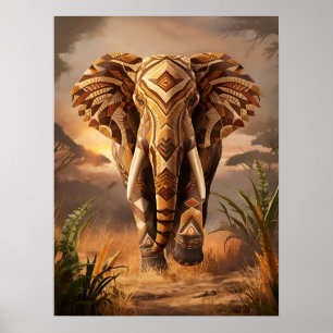 Póster Majestuoso elefante tribal en el brillo del atarde