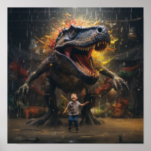 Póster Majestuoso juguetón: Dinosaurios gigantes y chin p