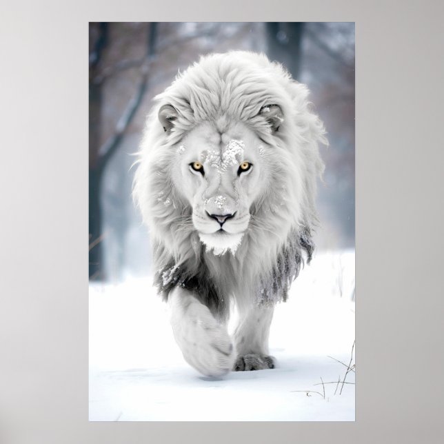 Póster Majestuoso león blanco en el diseño invernal de la (Frente)