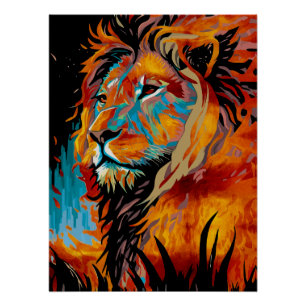 Póster Majestuoso León Protegiendo los Bosques