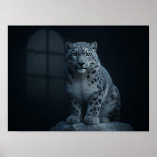Póster Majestuoso leopardo de las nieves bajo la luz luna