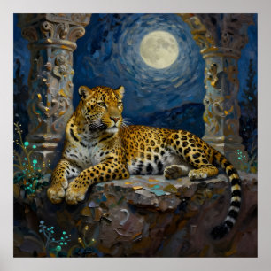Póster Majestuoso leopardo en saliente de acantilado  