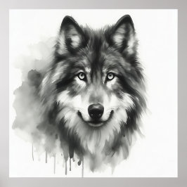 Póster Majestuoso Lobo Gris Impresionante acuarela Vida s