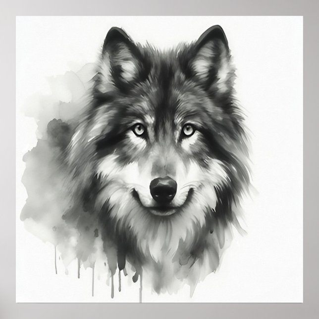 Póster Majestuoso Lobo Gris Impresionante acuarela Vida s (Frente)