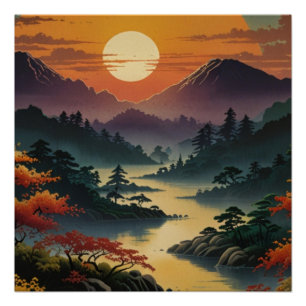 Póster Majestuoso Monte Fuji Landscape Wall Art