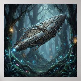 Póster Majestuoso nave estelar Art Nouveau en crepúsculo
