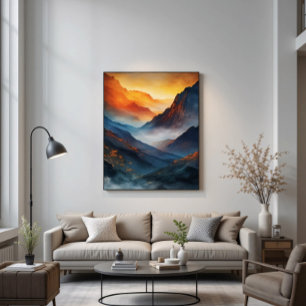 Póster Majestuoso paisaje de puesta de sol en la montaña