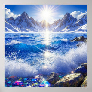 Póster Majestuoso paisaje invernal de olas del océano 