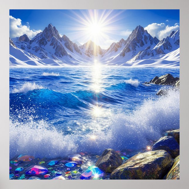 Póster Majestuoso paisaje invernal de olas oceánicas (Frente)