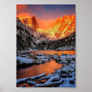 Póster Majestuoso paisaje invernal de puesta de sol en la