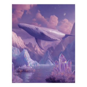 Póster Majestuoso paisaje onírico de ballena en cielos vi