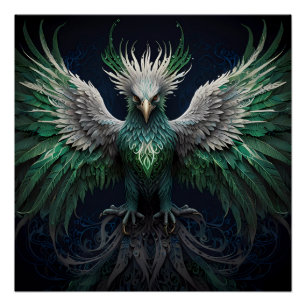 Póster Majestuoso pájaro verde y blanco