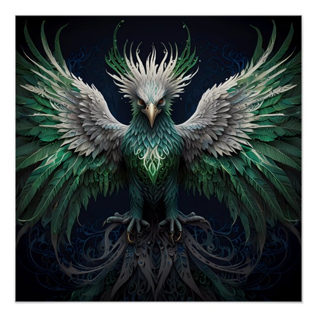 Póster Majestuoso pájaro verde y blanco (Anverso)