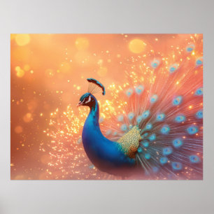 Póster Majestuoso Pavo Real con Plumaje Vibrante