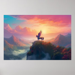 Póster Majestuoso PEGASUS en la montaña al amanecer