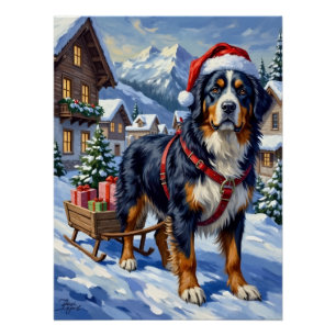 Póster Majestuoso perro de montaña bernés navideño alpino