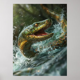 Póster Majestuoso pez serpiente salta del Poster del agua