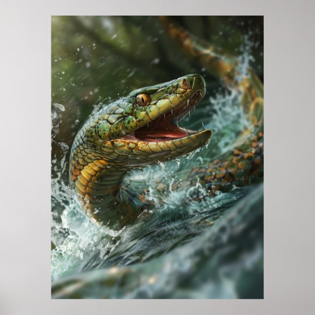 Póster Majestuoso pez serpiente salta del Poster del agua (Frente)