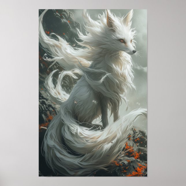 Póster Majestuoso Poster blanco de Fox de Nueve Colas (Frente)