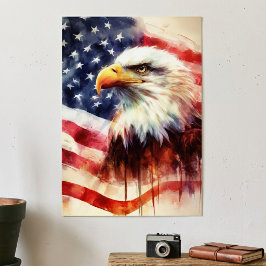 Póster Majestuoso retrato de águila calva con bandera ame