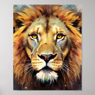 Póster Majestuoso retrato de león en espíritu acuarela