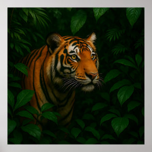 Póster Majestuoso retrato de tigre de Bengala en la selva