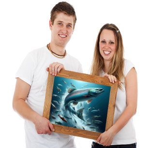 Póster Majestuoso Salmón durante el baile luna 24x18