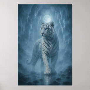 Póster Majestuoso Tigre Blanco Bajo la Luz de la Luna F