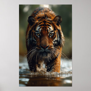 Póster Majestuoso tigre caminando por el Poster del agua