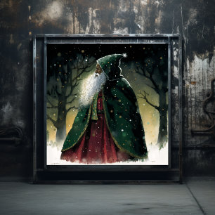 Póster Majestuoso White Beart Black Woodland Santa