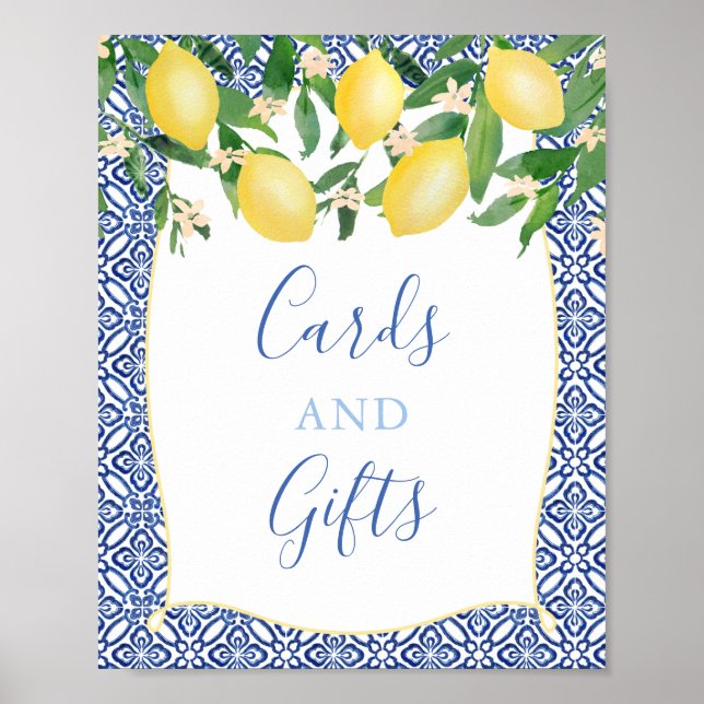 Póster Majólica Baby Shower, azulejos azules de Lemons (Frente)