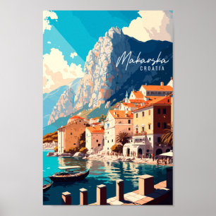 Póster Makarska Croacia lugar de viaje vintage ilustracio