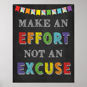 Póster Make An Effort Not An Excuse Growth Mindset